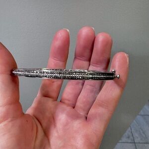 14K solid white gold bangle with natural clear & black diamonds
